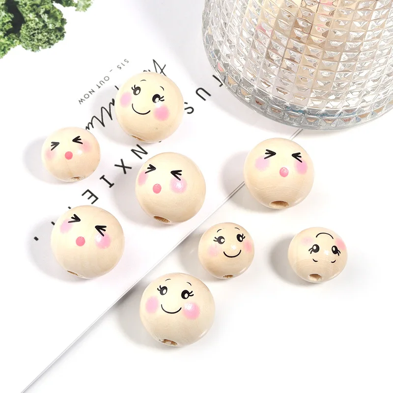 100Pcs/lot DIY Smiling Wood Beads Smile Loose Beads Cute Funny DIY Bracelet Jewelry Making Supplies Wooden Beads Material 20mm