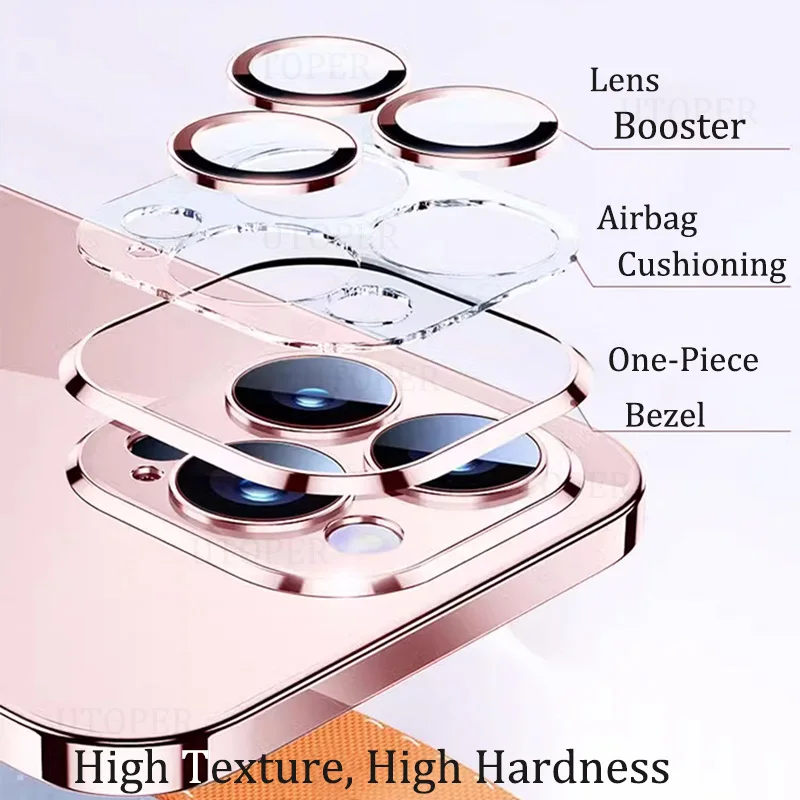 Luxury Plating Transparency Soft TPU Phone Case For IPhone 16 15 14 13 12 11 Pro Max Plus Ultra Thin HD Lens Protection Cover