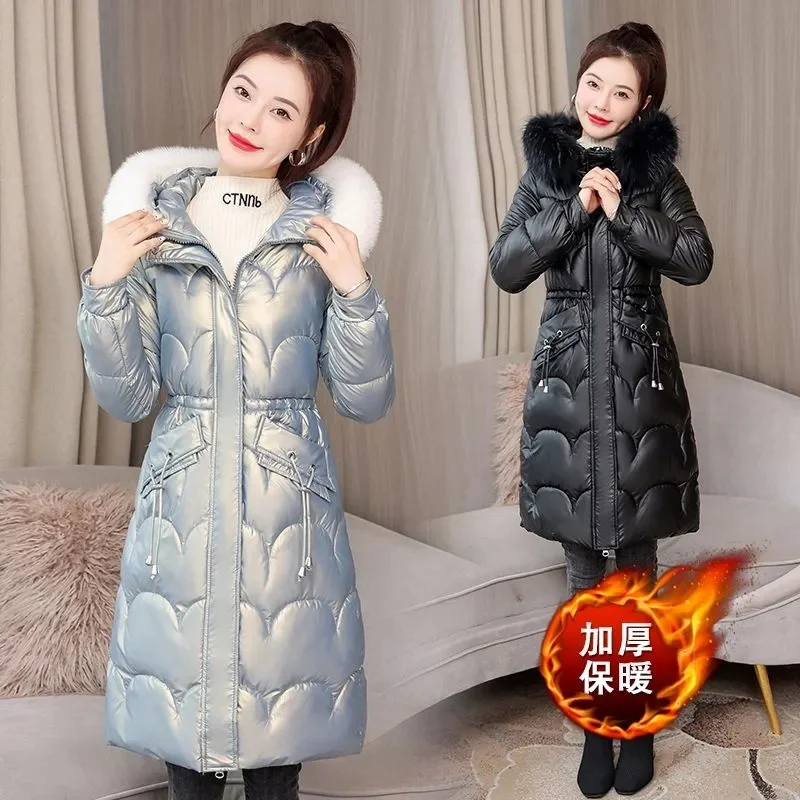 New Winter Parkas Women Jacket Hooded Thicken Warm Long Coat Casual Female Jacket Glossy Cotton Padded Outerwear