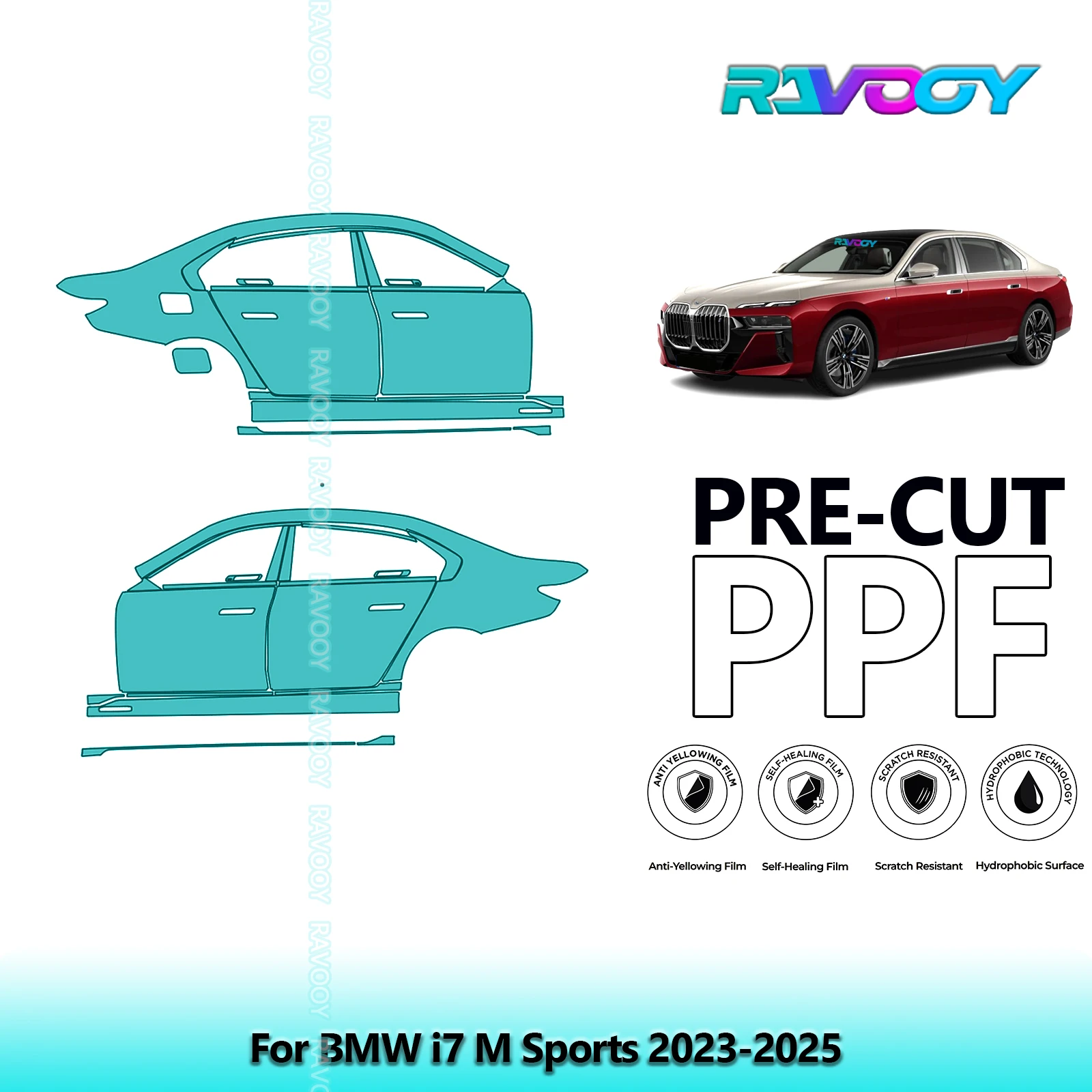 

For BMW i7 M Sports 2023-2025 8.5mil Clear Matte Pre-Cut PPF Door & A/B Pillar Kit TPU Paint Protection Film Set