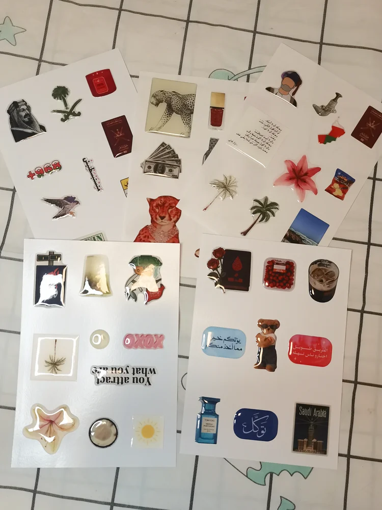 5 Blatt/Packung, modische arabische Expoy-Aufkleber für Handyhüllen, niedlich, DIY, dekorativ – Detail 2