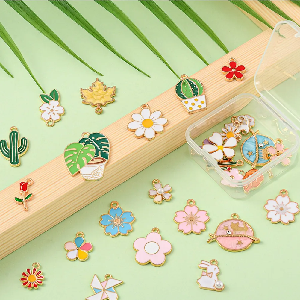 30Pcs Plants Flowers Charms Colorful Alloy Pendants Necklace Earrings Bracelet DIY Jewelry Findings Necklace Pendants