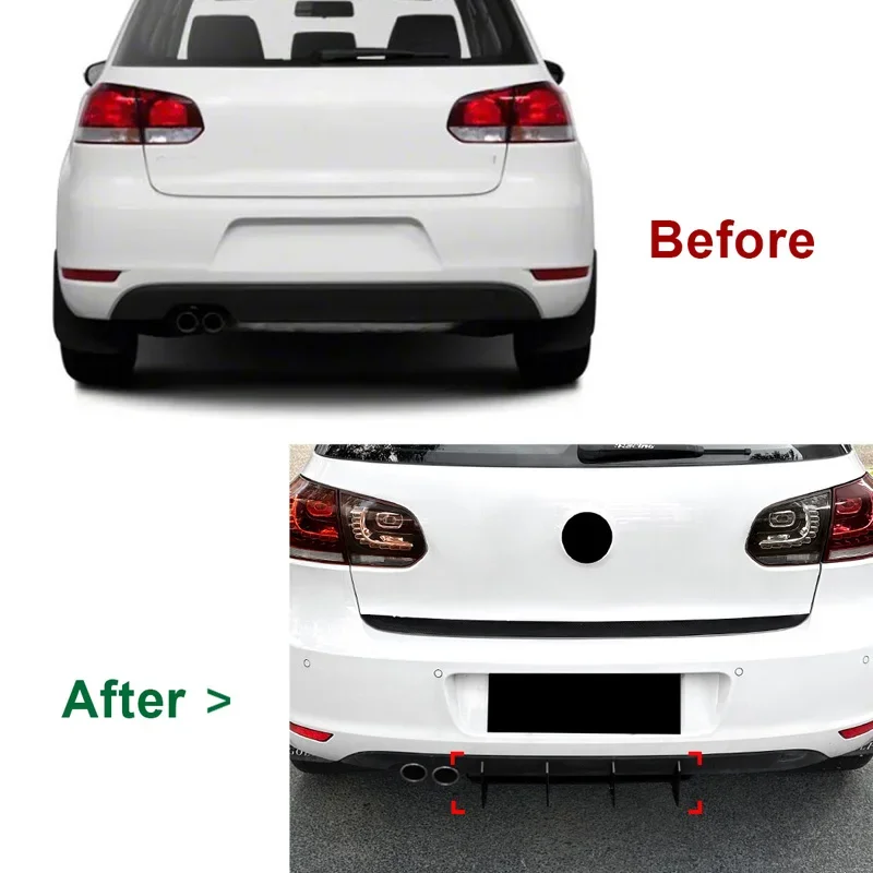 For VW Golf 6 MK6 2008-2013 Car Rear Bumper Diffuser Splitter Spoiler Auto Tail Bumper Lip Diffuser Side Splitters Accessories