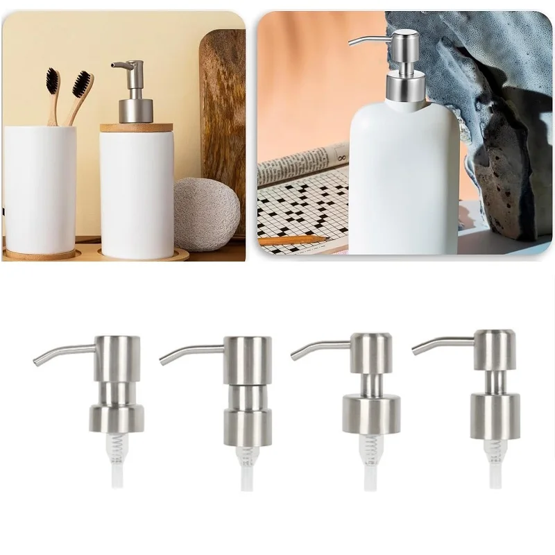 

4PCS Reusable 304 Stainless Steel Soap Pump Head Replacement Dispenser Top for Lotion Bottles, Fits 24mm-28mm Standard Diameter