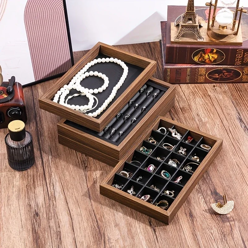 

Velvet Jewelry Tray Display Case Portable Holder Earring Necklace Packaging Box Grey Beige Stackable Jewelry Organizer Boxes