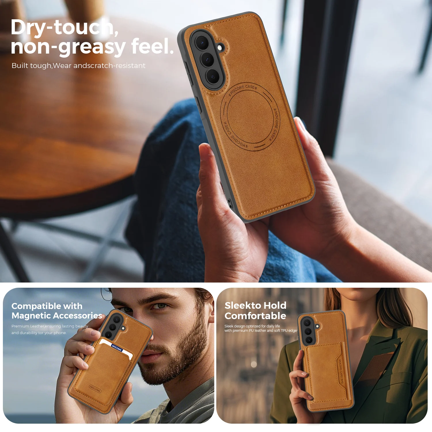 

M1 Premium PU Leather Magnetic Case for Samsung Galaxy A37, Built-in Magnet Shockproof Protective Back Cover Phone Case Cover