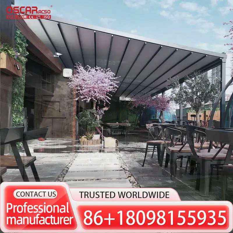 

Sunshade Electric Retractable Aluminum Full Cassette Motorized Retractable Awning for Garden Patio Backyard Retractable Canopy P