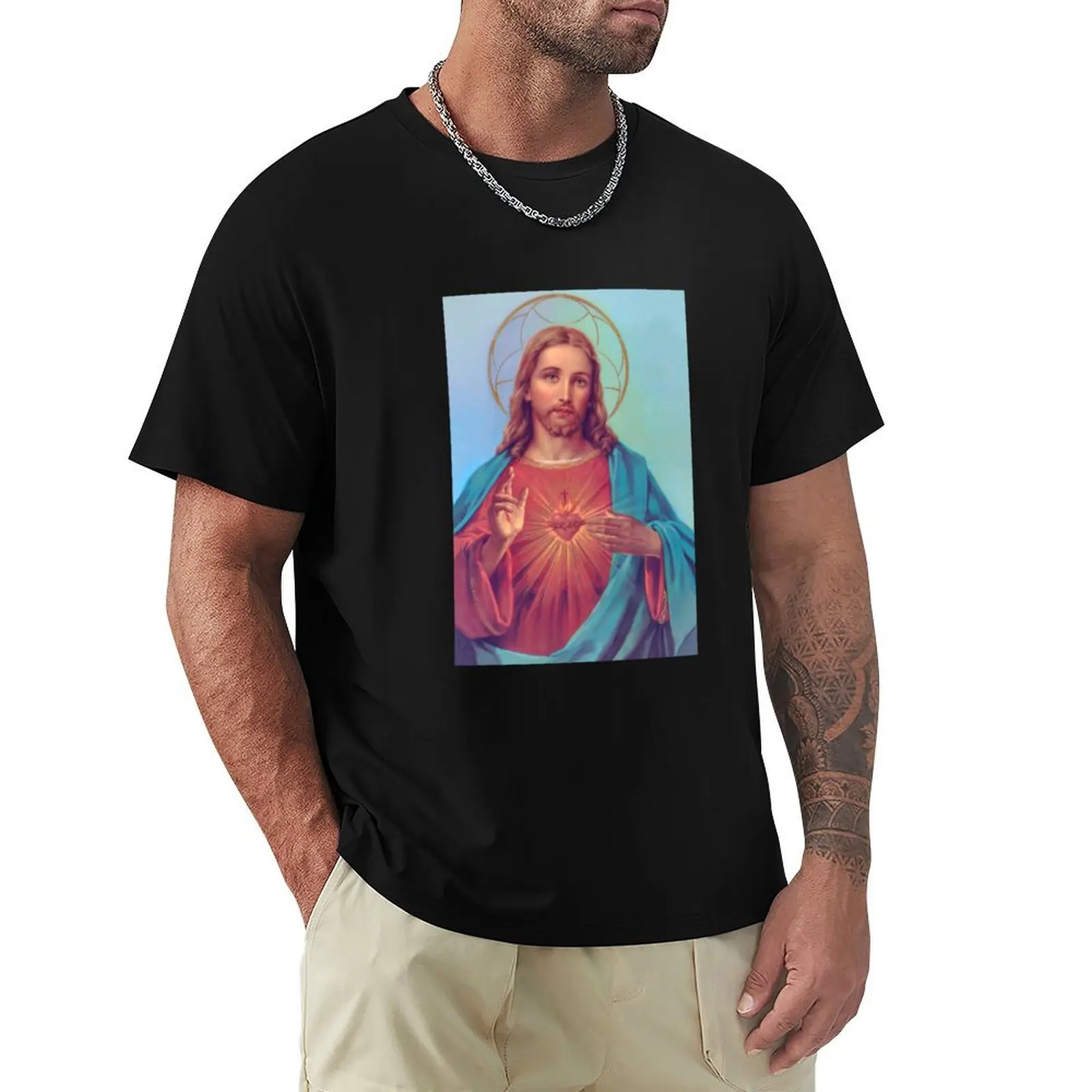

Sacred Heart of Jesus T-Shirt custom shirt blue lock tee shirts for men