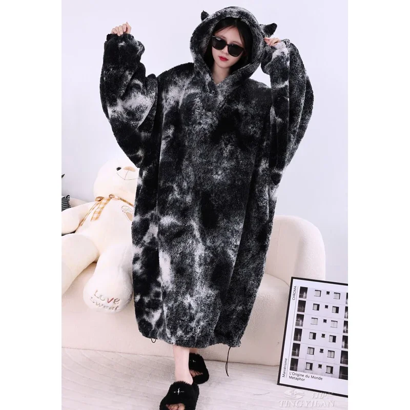 WASART Soft fleece blanket with sleeves hooded wearable blanket winter fluffy plush oversize outdoor warm flannel hoodie blanket