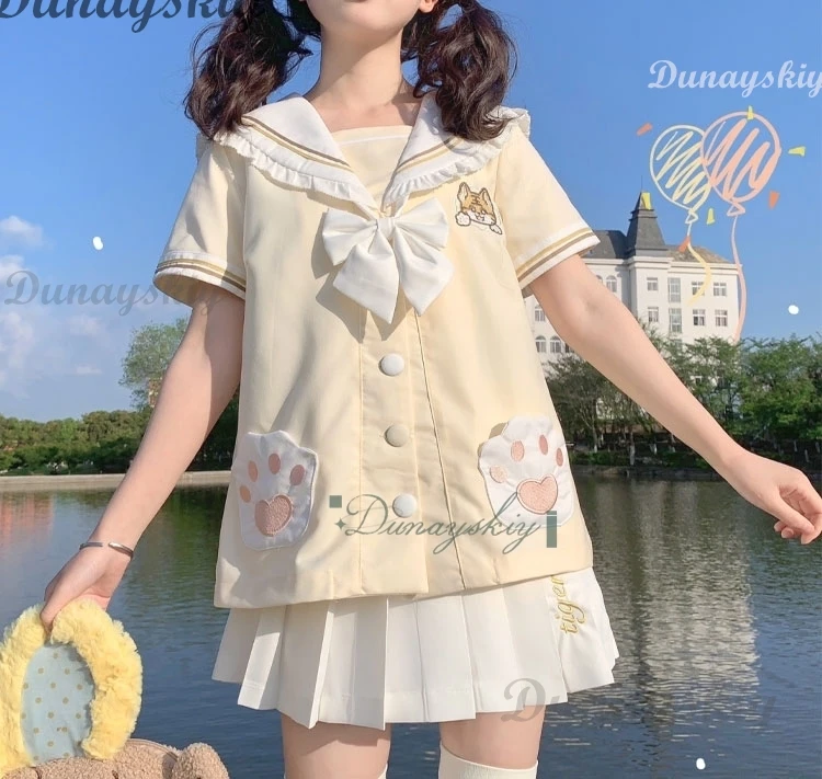 Summer New JK School Uniform Cute Tiger Top Pleated Skirt Bow Tie Sailor Suit Y2K Girl Women Halloween