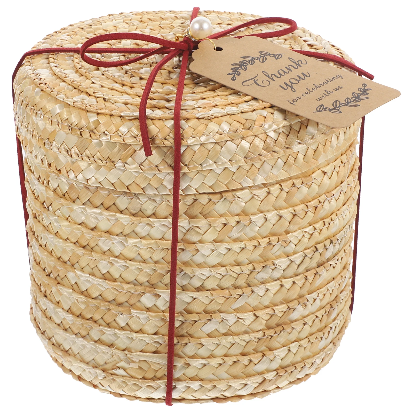 Runder gewebter Aufbewahrungskorb, diverse Organizer-Box, Geschenkverpackung, roter Seildeckel, Haushalt, Zuhause, Büro, Schlafzimmer, tragbar, Korbgeflecht
