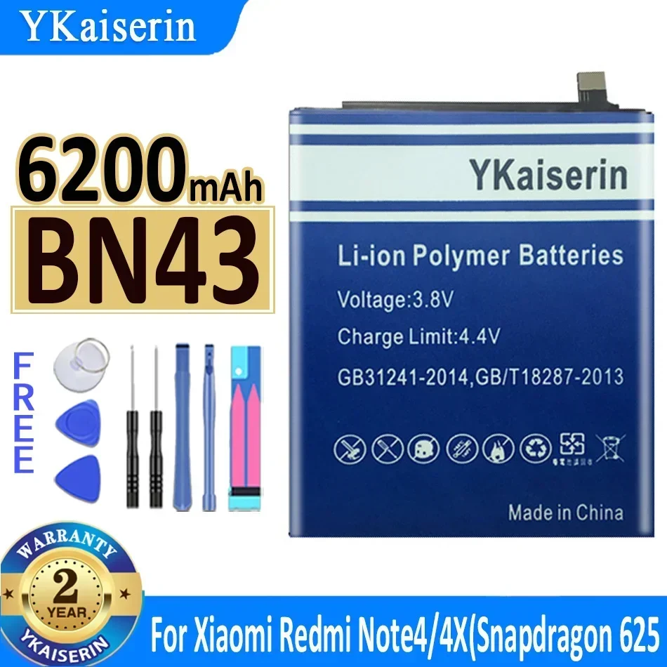 YKaiserin-Batterie pour Xiaomi Mi Note Pro 2, 3, 8, 6, 6X, 5X, 5S, 5, M5, 4 figuré, A2, Redmi Note 3, 4, 4X, Pro 5, 5A Pro, Mi 8 Note2, BatBR non