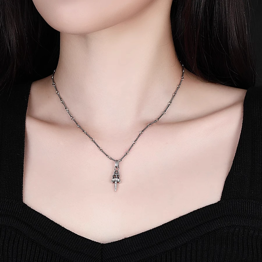 Mini sword small pendant female 925 sterling silver diamond color pink diamond sword clavicle chain pendant punk