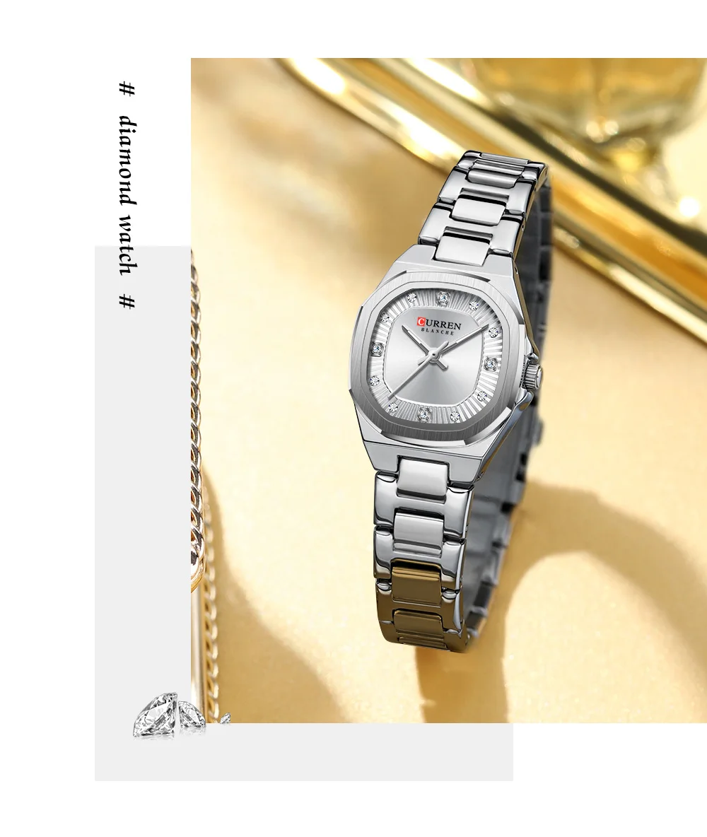 CURREN Gold Damenuhr mit Diamantakzenten, stilvollem Edelstahlband, elegantes Design, wird mit kostenloser Box geliefert – Detail 13
