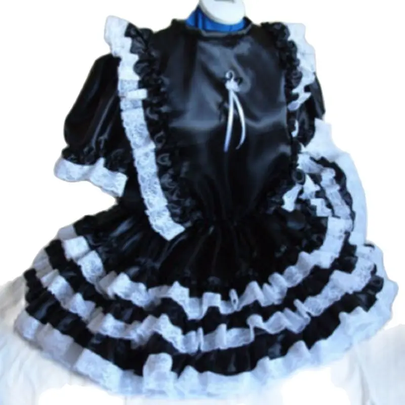 

Sissy Adult Baby Neutralcd / TV Women's Black Satin White Lace Dress Made to Order