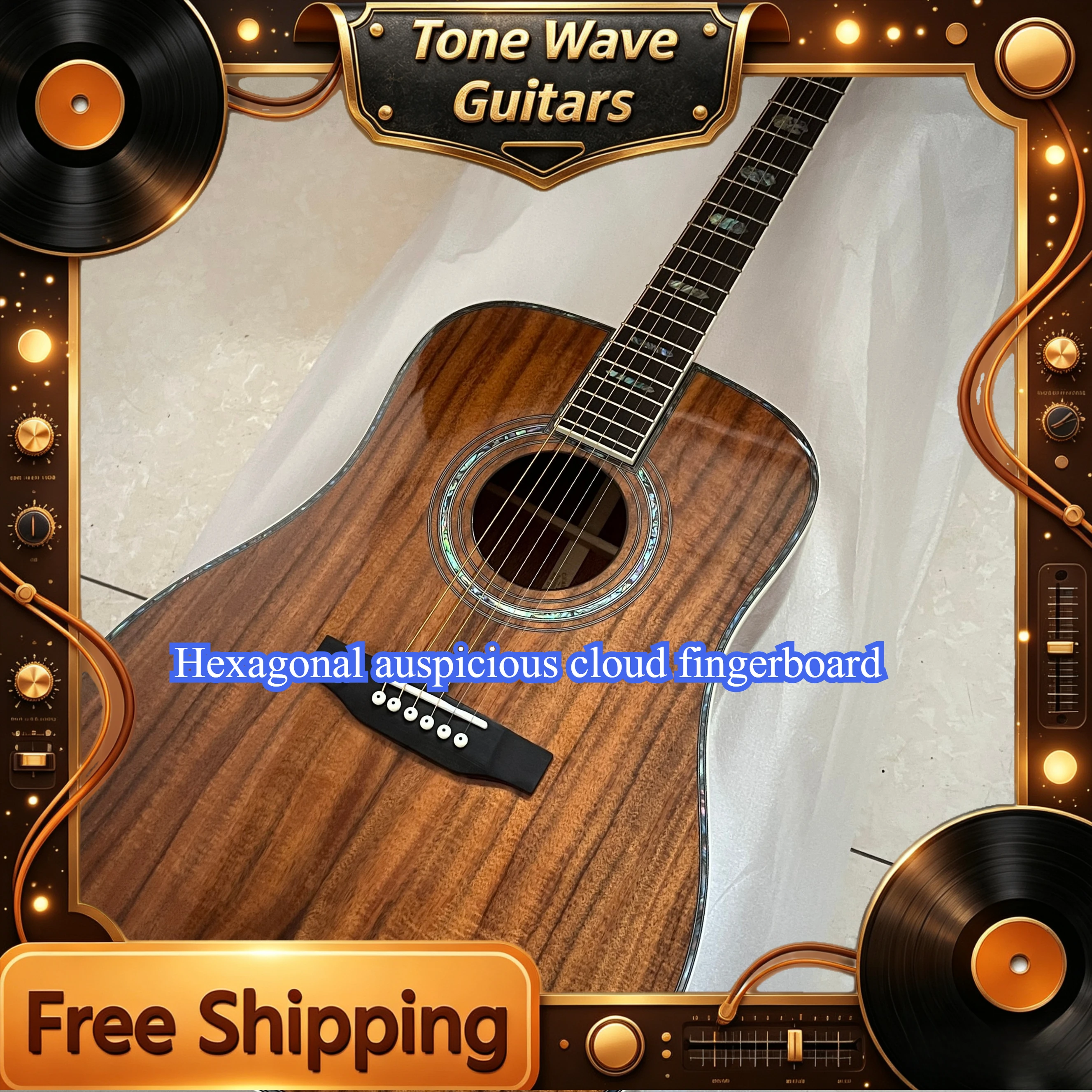 Acoustic Guitar D45  Acacia Body Ebony Fingerboard Free Shipping Soild Top  Hexagonal Auspicious Cloud Fingerboard Hot