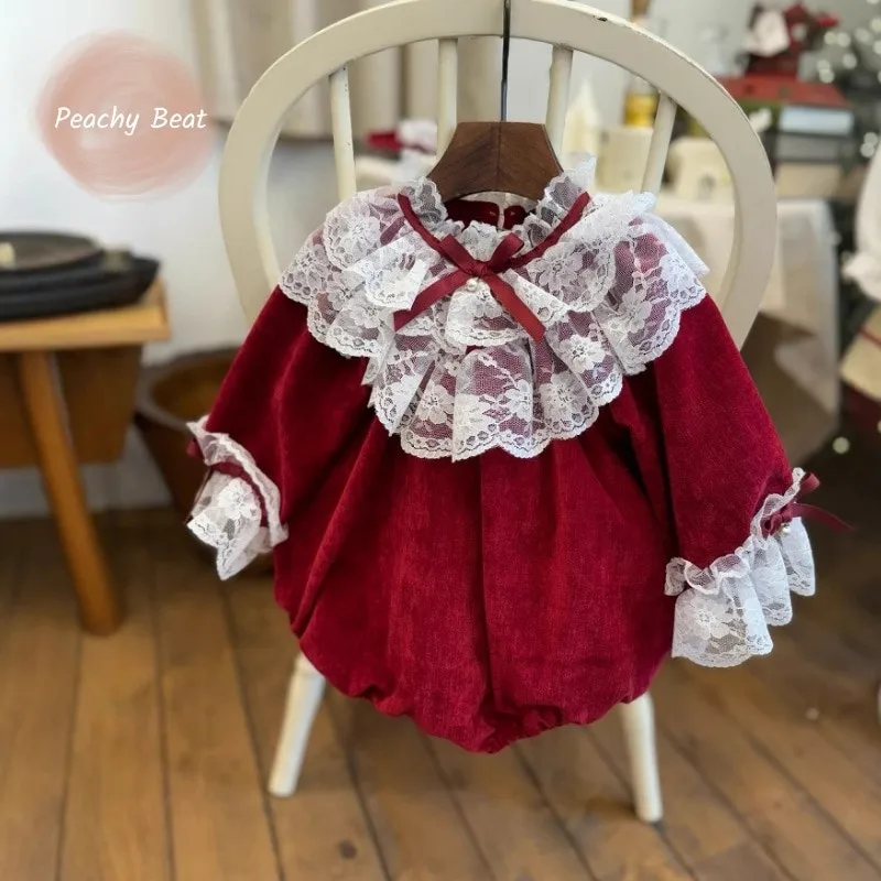 

Newborn Baby Girl Xmas Lace Bow Romper Long Sleeve Infant Toddler Child Spring Autumn Winter Jumpsuit Casual Baby Clothes 0-18M