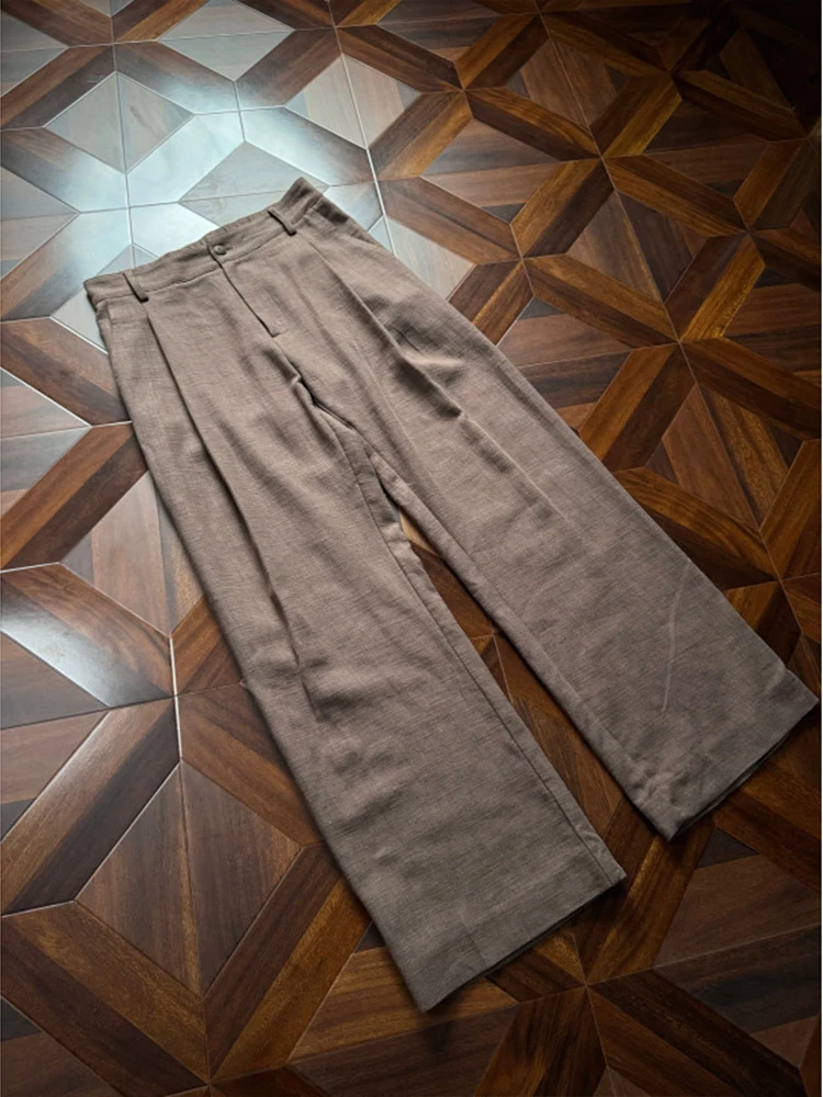 

Cleanfit Trousers Men's Wide Leg Linen Pants Autumn Korean Sle Pleated 3D Straight Cut Casual Trousers for Men