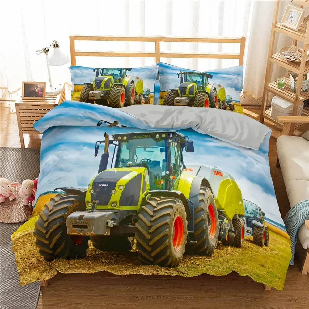 Retro Tractor King Queen Duvet Cover Car Bedding Set Engineering Vehicle Quilt Cover Farm Tool Cart 2/3pcs Polyester Quilt Cover