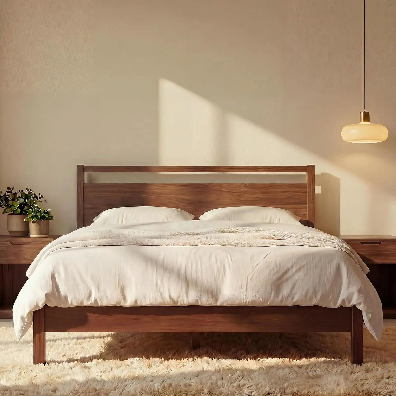 Signature Wood Platform Bed Frame With Headboard, Essential, Noise Free, Under Bed Storage, No Box Spring Needed,, Customized