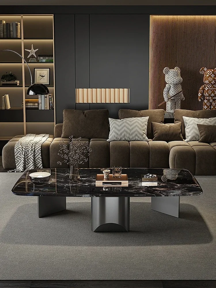 غرفة معيشة مربعة بسيطة من الرخام الإيطالي، منزل بسيط وحديث، شقة صغيرة، طاولة شاي فائقة #2