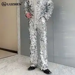 LUZHEN Personalized Sequined Flared Pants Casual Original Cool Stage Costumes High Street Design Fashion Men's Trousers LZ5481