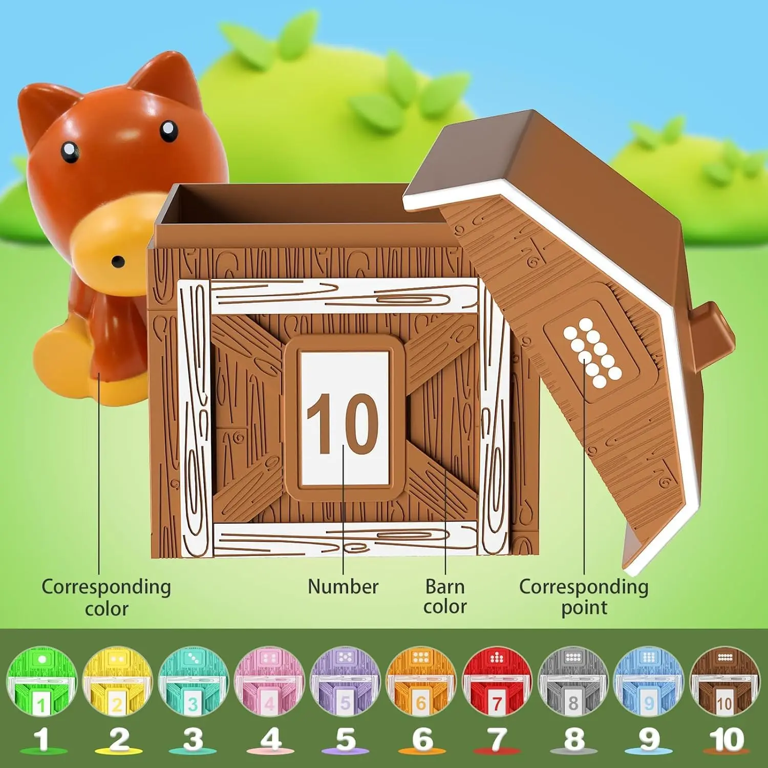 Bauernhof Tier Passenden Haus Montessori Spielzeug Für Kleinkind Regenbogen Finger Puppe Anzahl Erkenntnis Farbe Sortierung Paarung Spiele – Detail 2