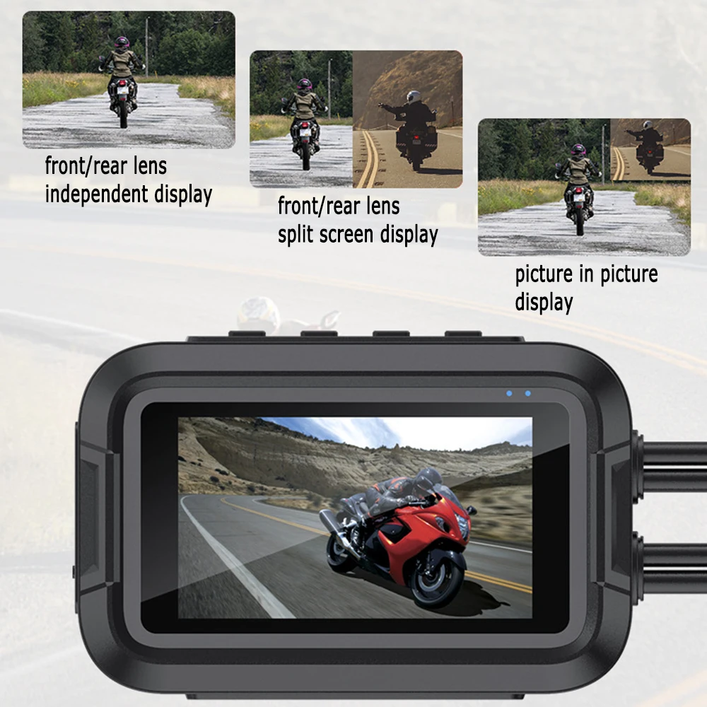 Dual 1080P Motorcycle DVR Full Body 3 Inch Dash Cam Waterproof Camera Front Rear WiFi Motorcycle Video Recorder Black GPS Box