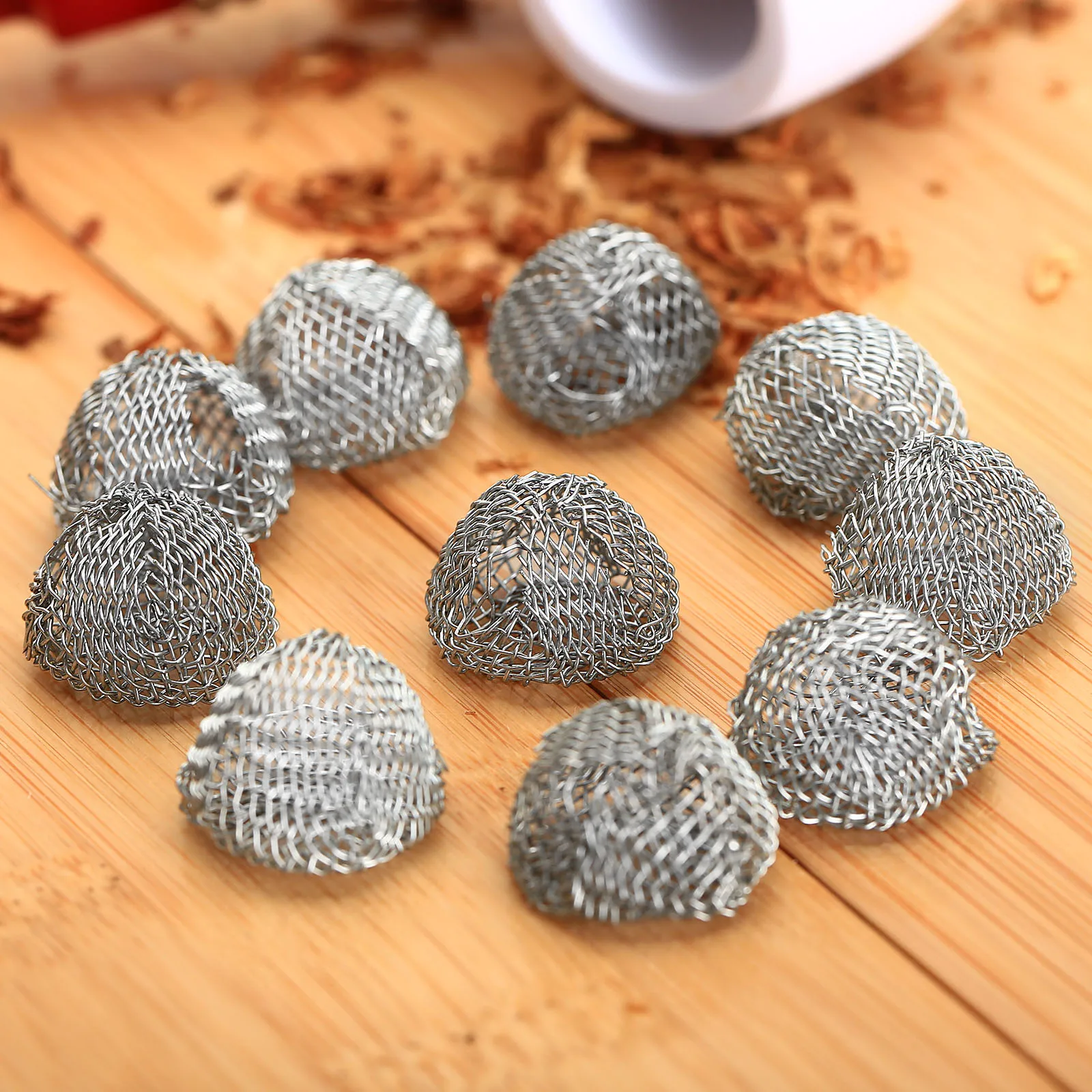 50Pcs 15/16/17/18/19/20mm Tobacco Ball Filter Burn Mesh Ball Hollow Smoke Pipe Metal Promote Combustion Support Net Silver Tool