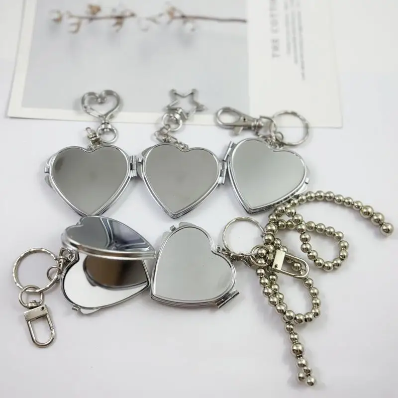Flip Folding Mirror Keychain Travel Pocket Mirror Key Ring Metal