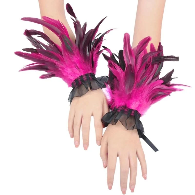 

5asd Vintage Feathered Hand Cuffs for Adult Unisex Gothic Arm Sleeves Theme Party Costume Wrist Sleeves Masquerades Armwear