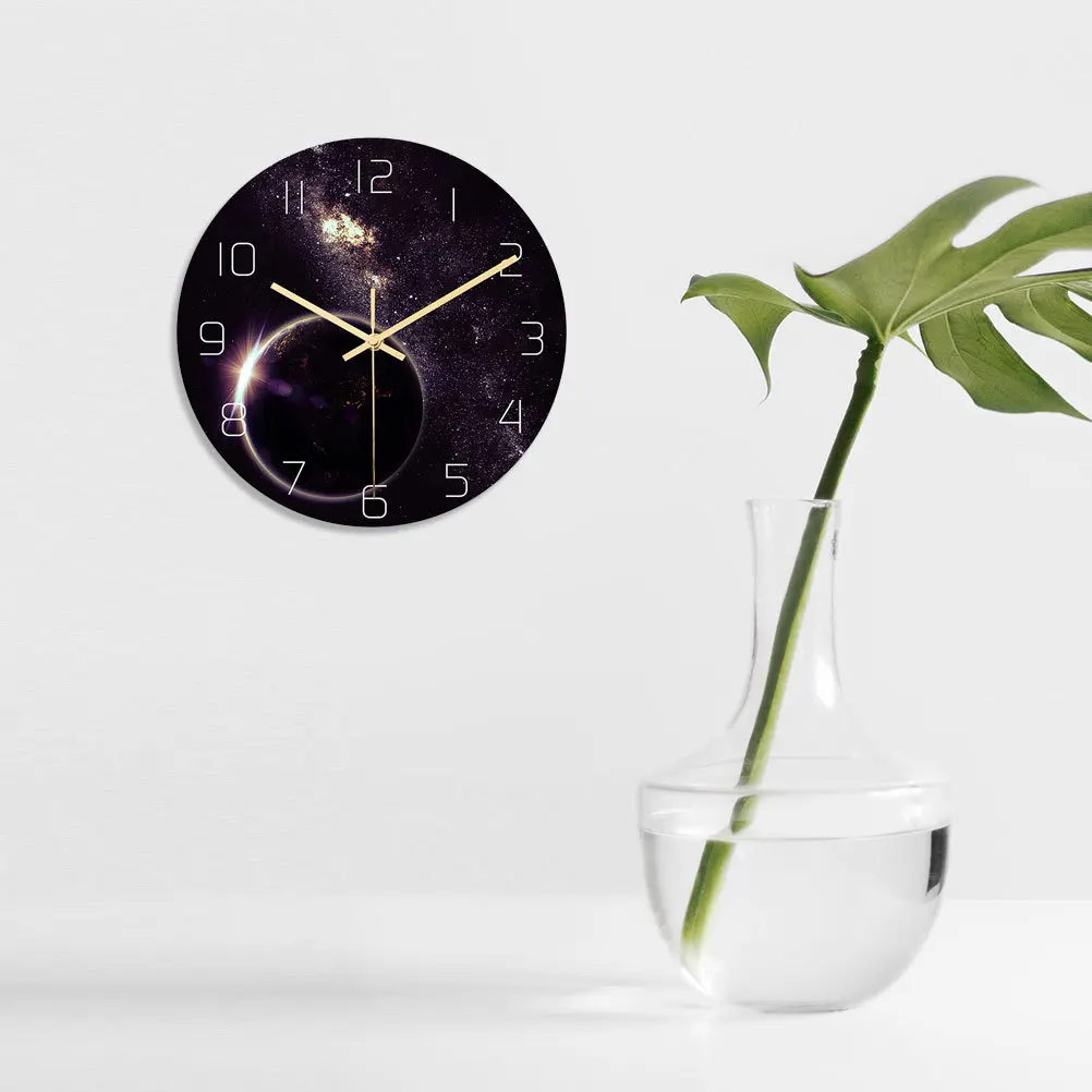 

Universe Planet Wall Clock Size M Round Acrylic Silent Non Ticking Clock No for Bedroom Living Room Office Outer Space