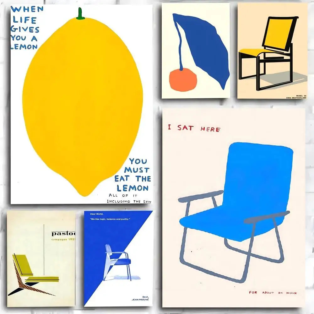 Nordic Simple Orange Lemon Blue Chair Floor Korean Poster Kunstdruck Anime Style Home Decor Ideales Geschenk Perfekte Raumdekoration
