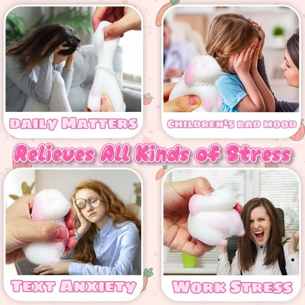 Miękka zabawka antystresowa w kształcie króliczka, silikonowa piłka antystresowa, króliczek do ściskania, wolno powracający do kształtu, dla dzieci i dorosłych.