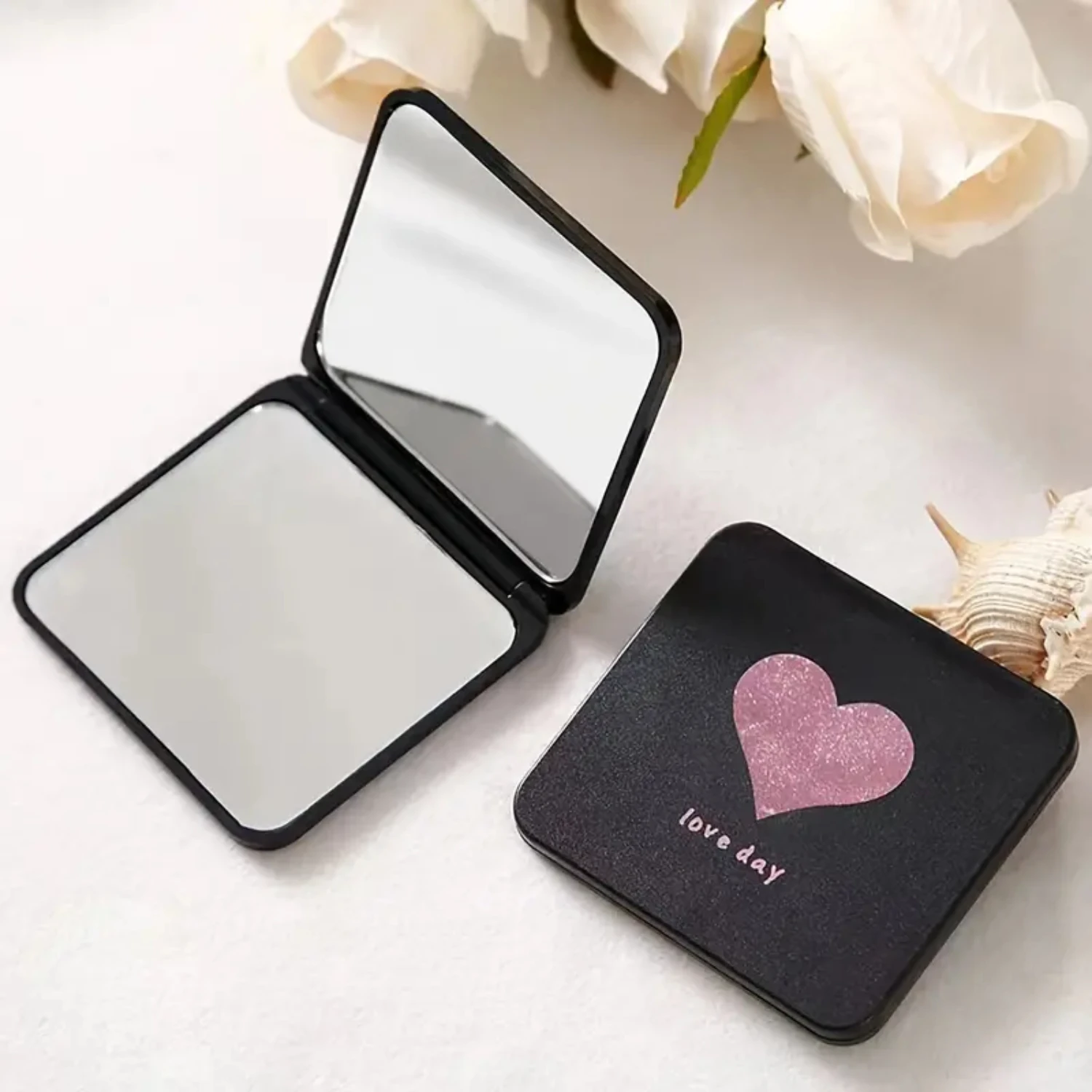 Travel-sized, Double-Sided Compact Mirror for Women, Handheld Square Foldable Makeup Mirror in Handbag, Portable Pocket Cosmetic