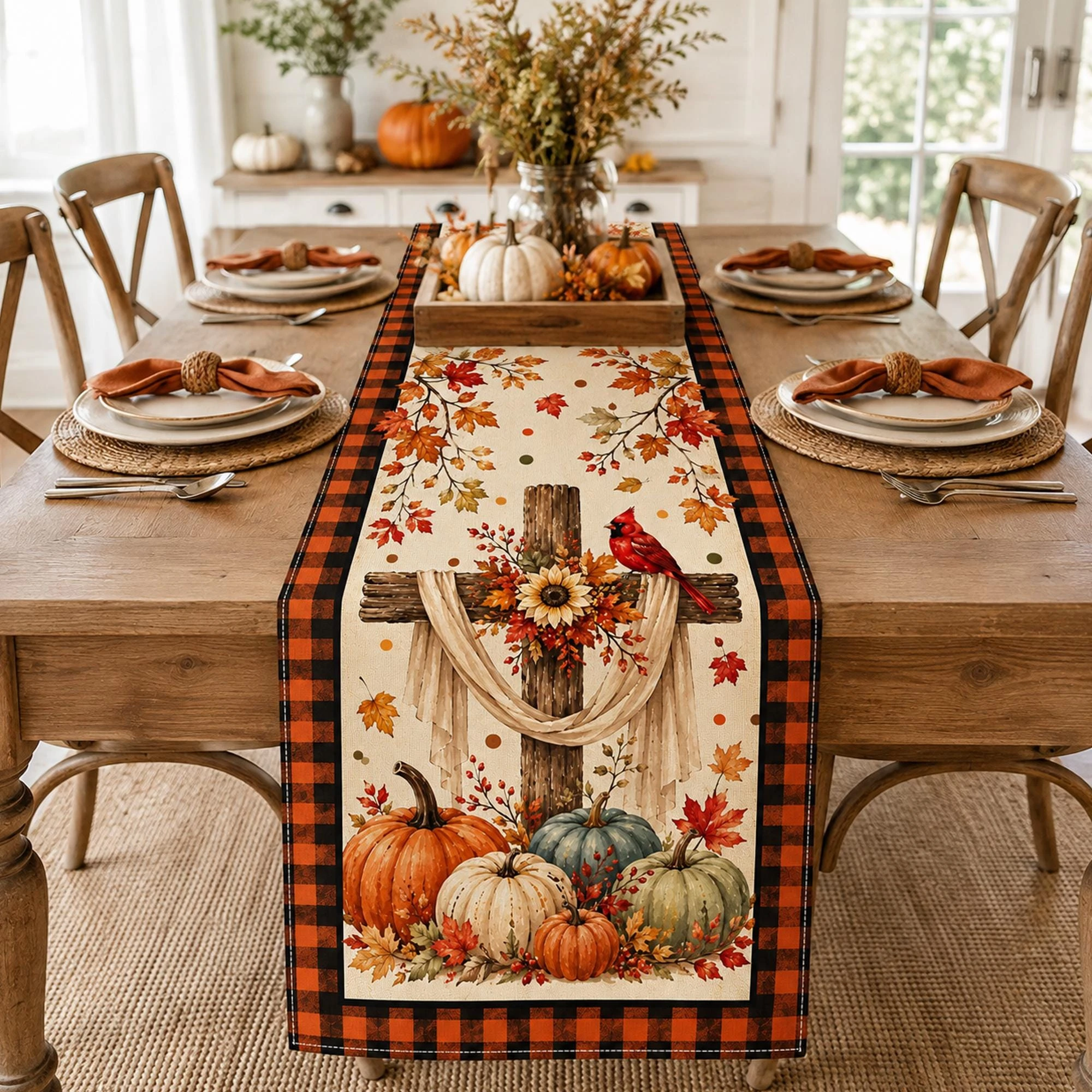 Halloween Autumn Back-toSchool Pumpkin Long Table Runner Halloween Placemat Table Runner Fall Table Mat for Party Kitchen Dining