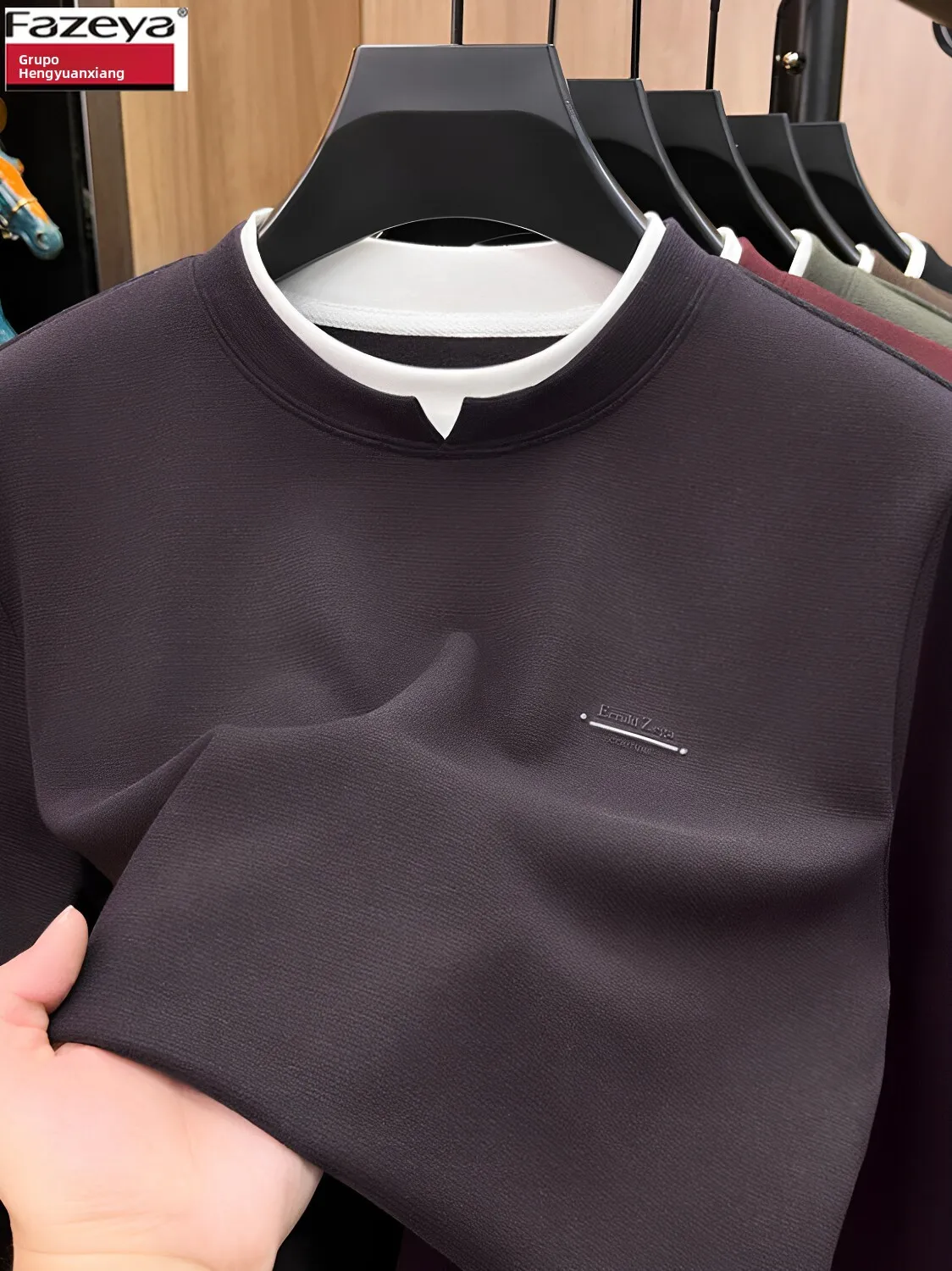 Camiseta Masculina Confortável de Manga Longa com Gola Redonda, Casual, Quente e Macia para o Outono, em Mistura de Poliéster...