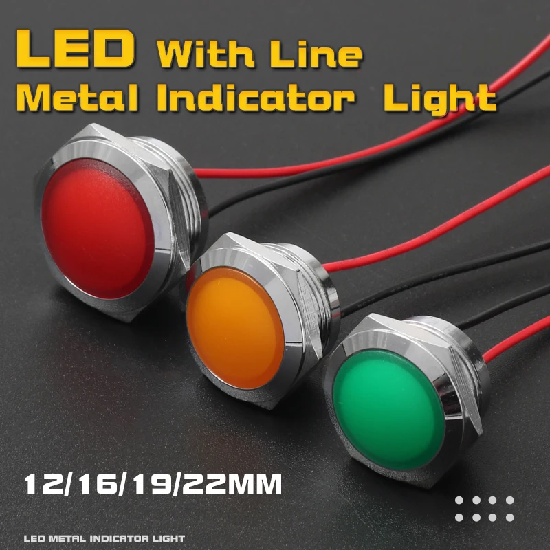 12mm 16mm 19mm 22mm Waterproof Metal Spherical Round indicator Signal lamp light with wire LED red yellow blue green white