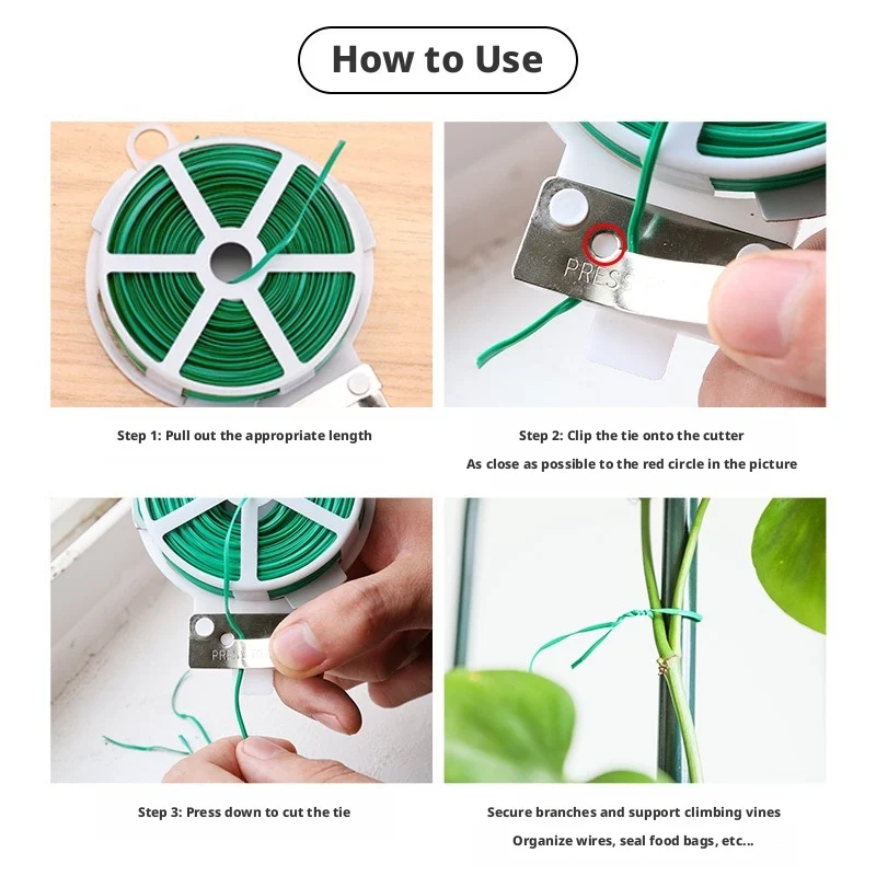 1 Roll 100M Multifunctional Plastic Steel Twist Tie Sturdy Reusable Garden Flower Plant Support Strap Tie