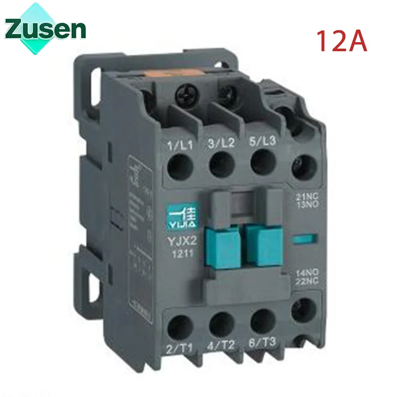Zusen YJX2-12 AC Contactor 12A 3 Phase 3-Pole 1NO 1NC Coil Voltage 380V 220V 110V 36V 24V 50Hz