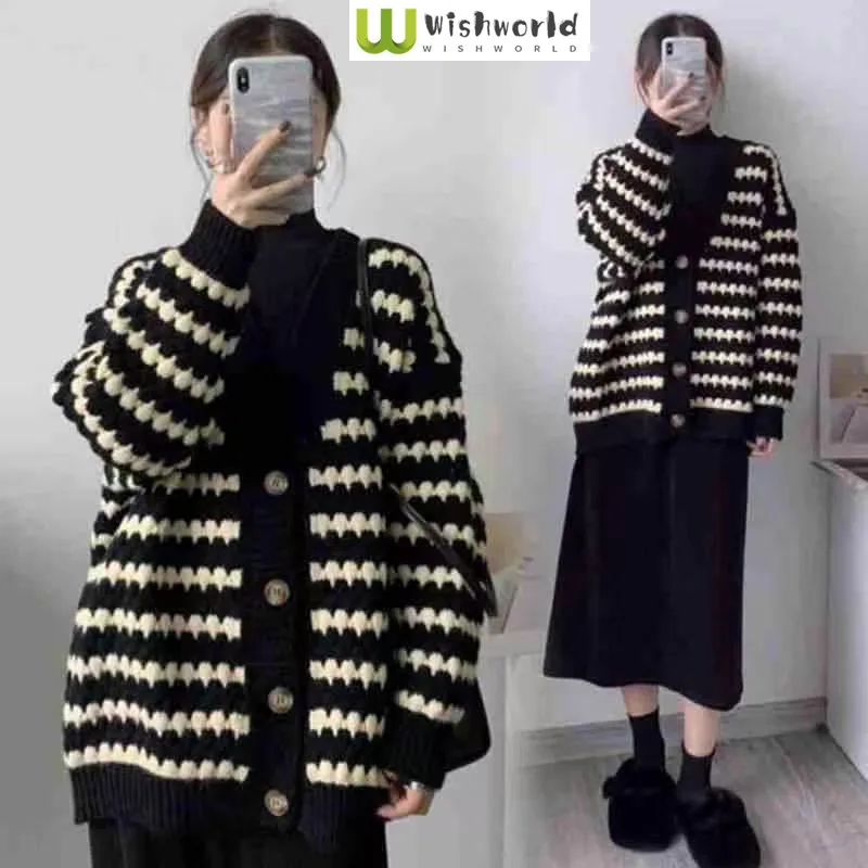 Autumn and Winter New Korean Version Women's Loose Fitting Slimming Sweater Cardigan Jacket+dress Two-piece Set