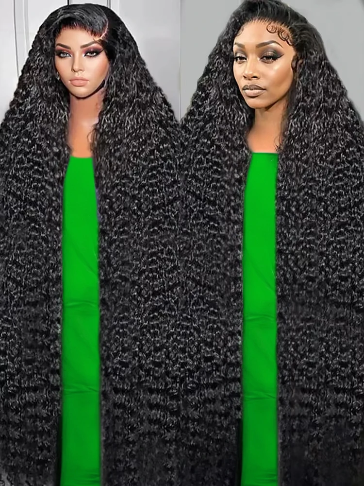 

300% High Density Curly Wigs 30 40 46 Inch Hd Lace Wig 13x6 Human Hair Pre Plucked Deep Wave Frontal Wig Water Wave Wig on Sale