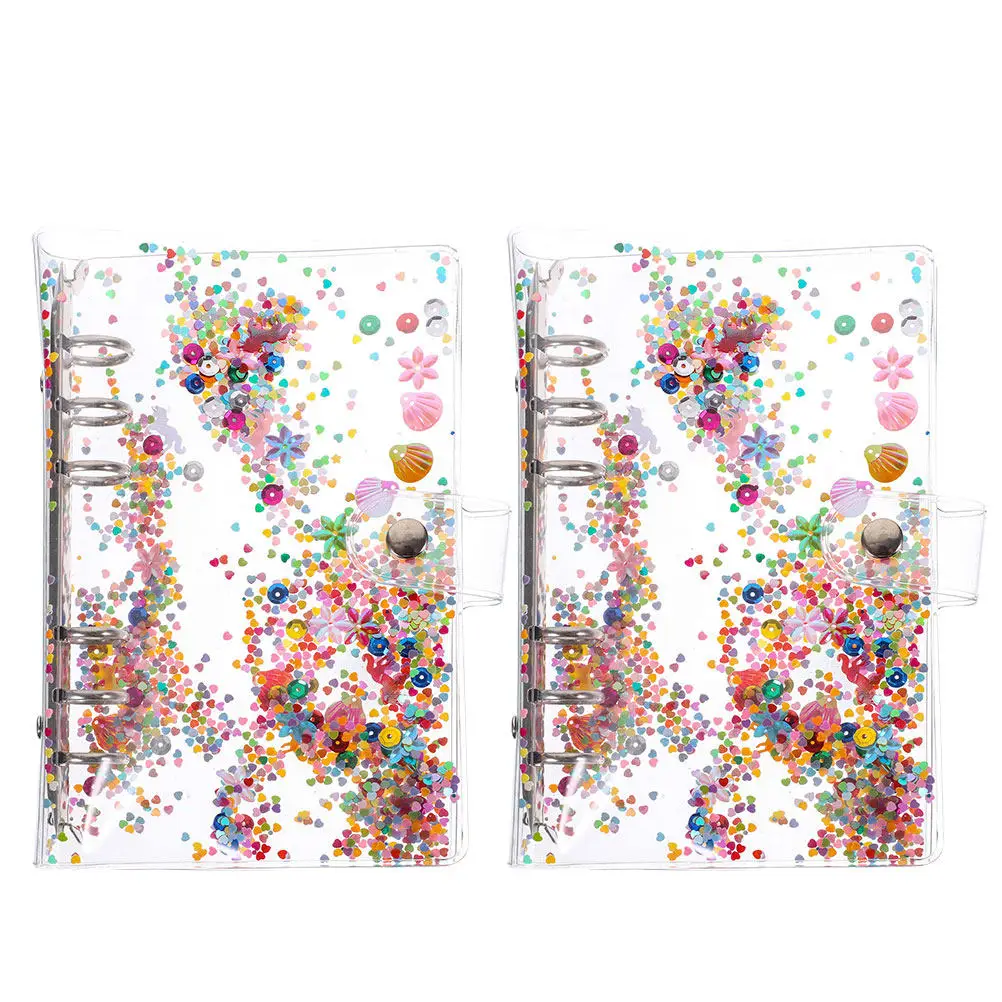 2Pcs Flow Sand Glitter Binder Cover Premium Plastic Notebook Shell Dustproof Easy-Open Ring for Students Teachers Office Workers