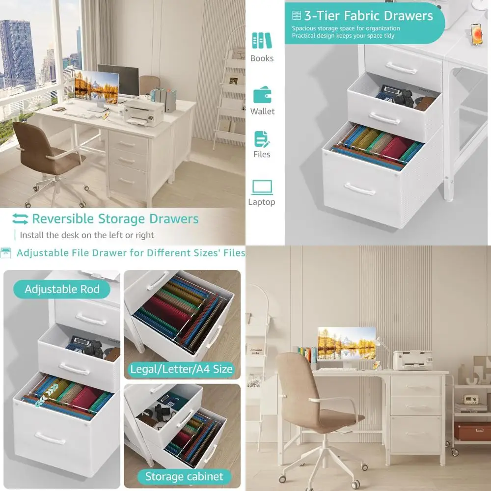 

Современный белый компьютерный стол 47 с тканевыми ящиками для файлов для небольшого домашнего офиса и спальни