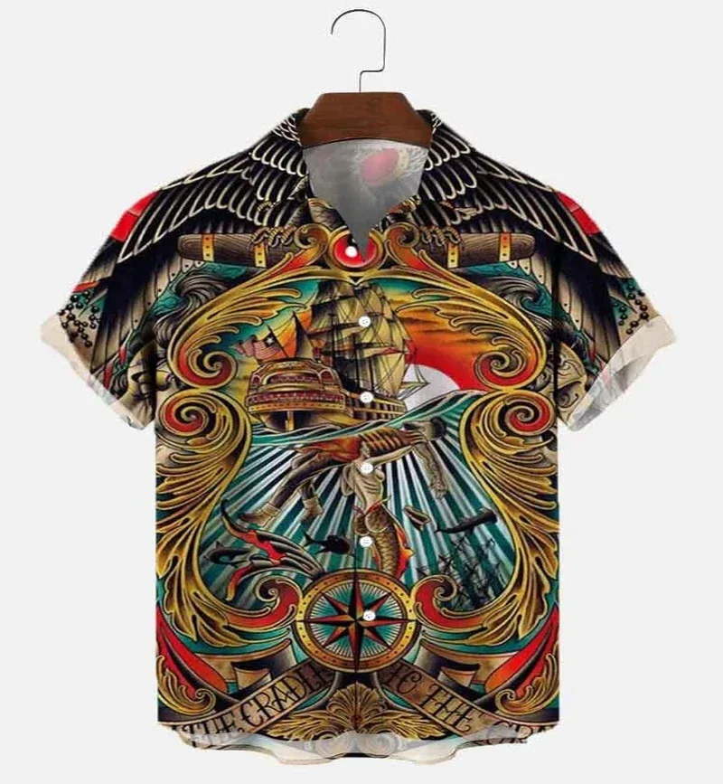 Retro Sailor Boat Hawaiian Shirt 3D All Over Printed Hawaiian Shirt for Men and Women Casual Shirt Unisex