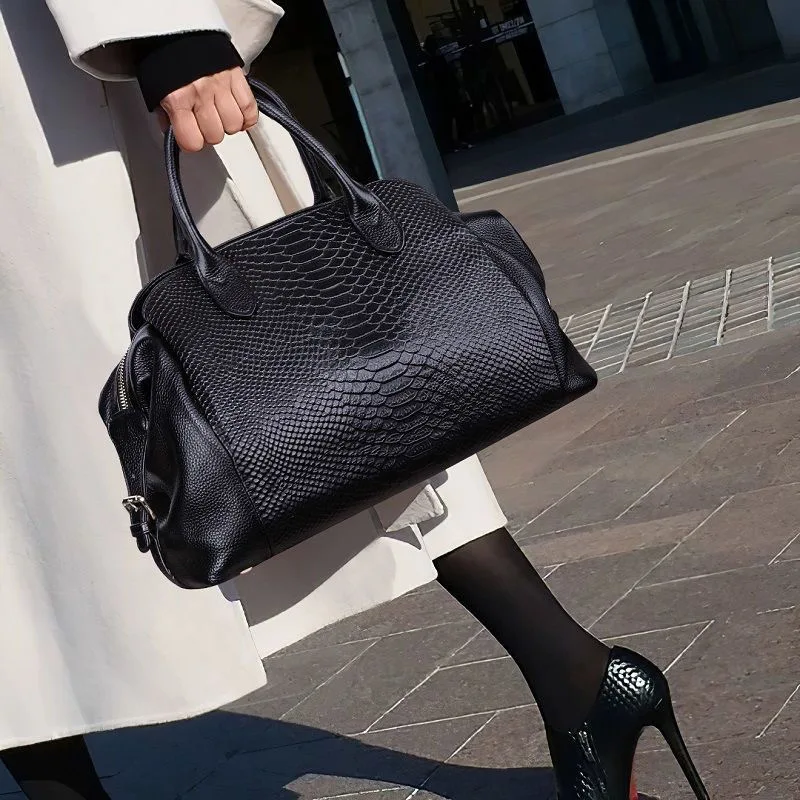 Luxury Fashion Leather Women Bag Crocodile Pattern Ladies Handbags Cowhide Shoulder Crossbody Tote Bag Portable Boston Bags Soft