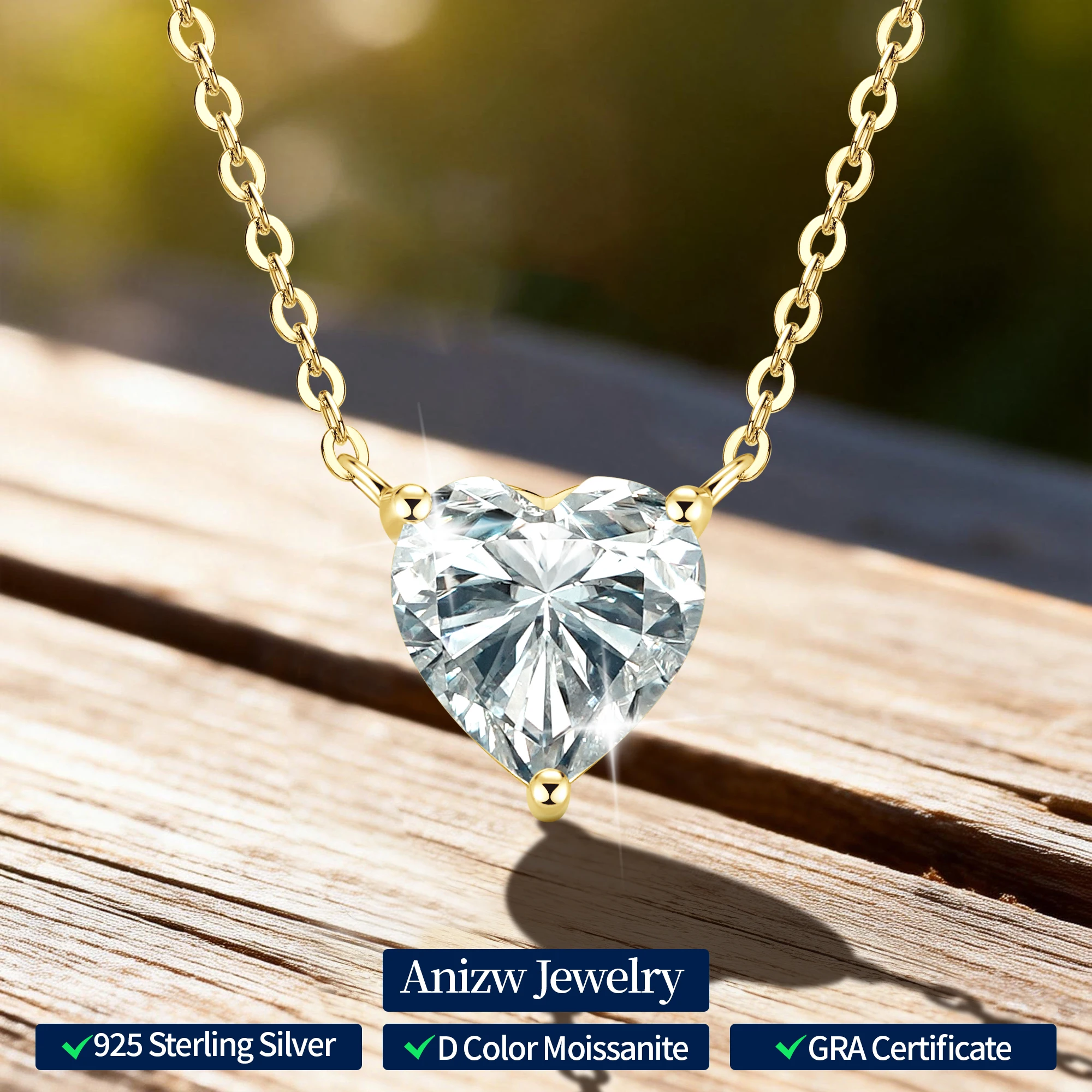 

Кулон-подвеска Anziw с муассанитом в форме сердца 1-2 карата для женщин, серебряная цепочка S925 с бриллиантом-солитером, изысканный ювелирный подарок