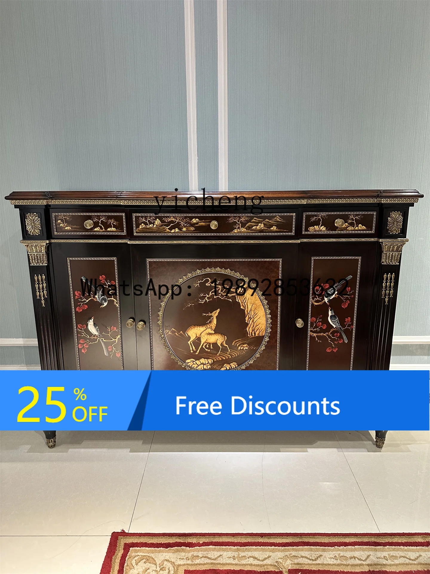 Entrance Cabinet English Style Sideboard European Style Decorative Storage Cabinet Solid Wood Display