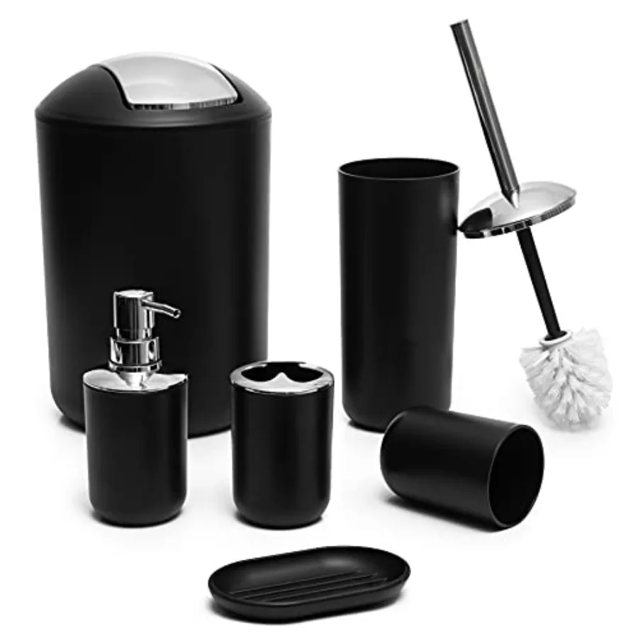 

6-Piece Bathroom Accessories Set Includes Soap Dispenser Toothbrush Holder Toothbrush Cup Soap Dish Complete Black Bathroom Dec