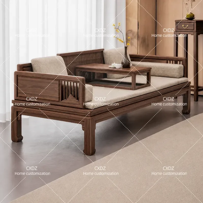 Black Walnut Solid Wood Arhat Bed New Chinese Zen Style Living Room Study Sofa Antique Couch Minimalist Aesthetic Furniture